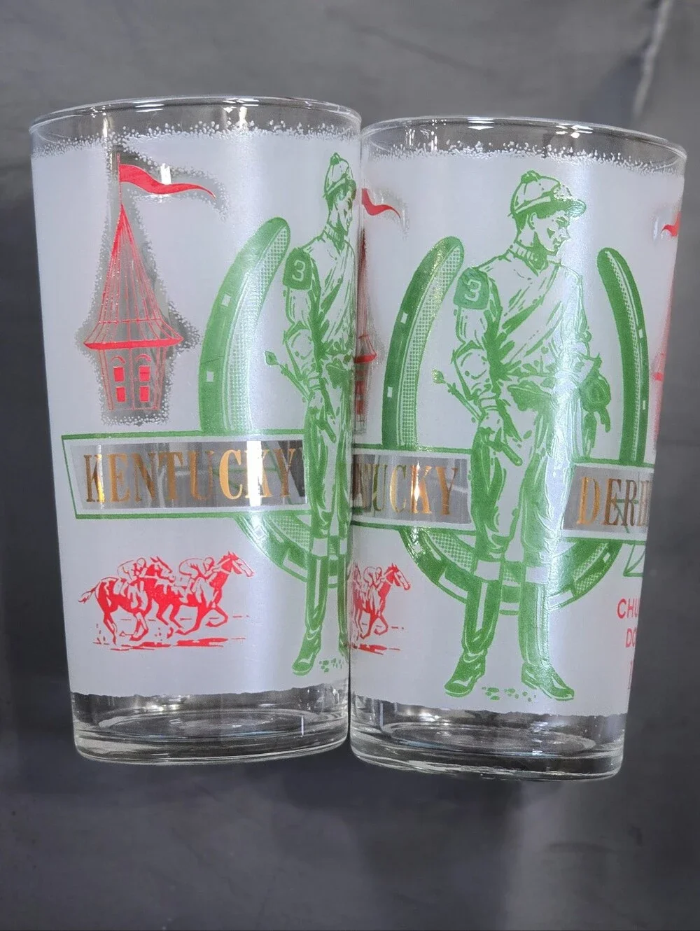 Vintage Kentucky Derby Churchill Downs 1969 Frosted Mint Julep Glass Set Of 2
